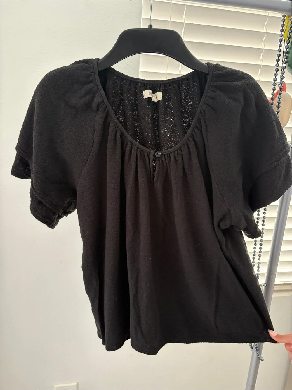 Madewell Black Short Puff Sleeve Peasant Blouse
